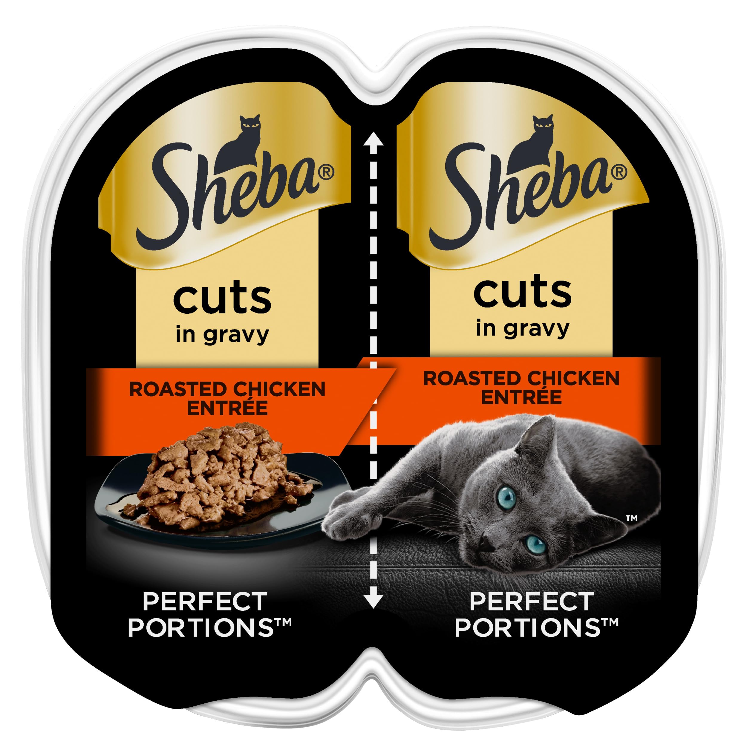 Photo 1 of  3 Sheba Perfect Portions Wet Cat Food Cuts in Gravy, Roasted Chicken Entree, 2.6 oz. Twin-Pack Tray