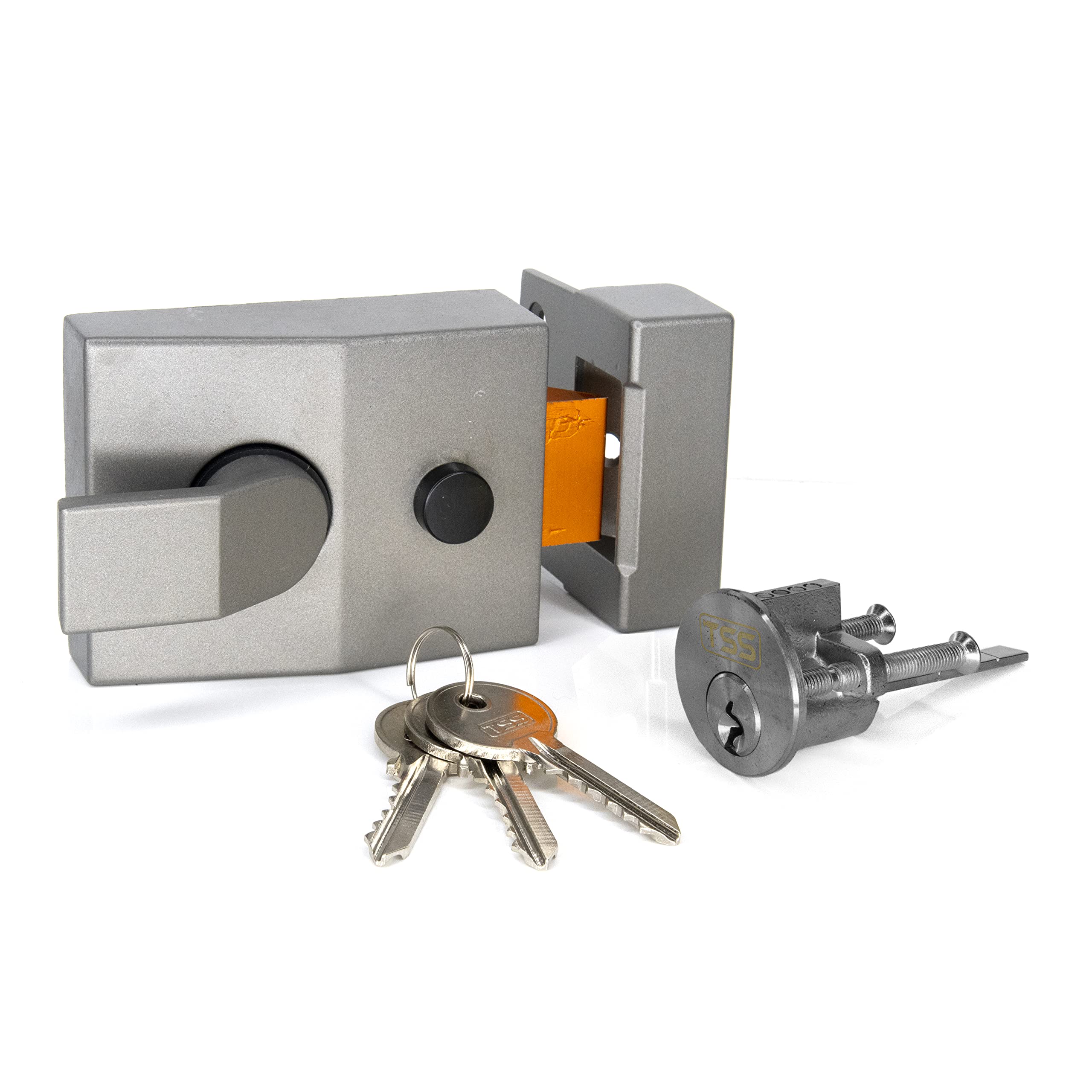 UK Security Supplies Standard Deadlocking Nightlatch, Dark Grey Silver Cylinder, 60mm Backset, Complete with Rim Cylinder Lock Supplied with 3 Keys. External Door Lock for Front Door and Back Door.