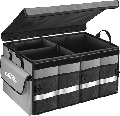 Oasser Car Boot Organiser Storage Collapsible with 3 Compartments Grey