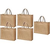 5 Pcs Large Burlap Tote Bags with Handles,15.8"x11.9"x5.9", Reusable Jute Tote Bridesmaid Gift Bags for Beach, Shopping, Weddings & DIY Crafts by Yogi’s Gift®
