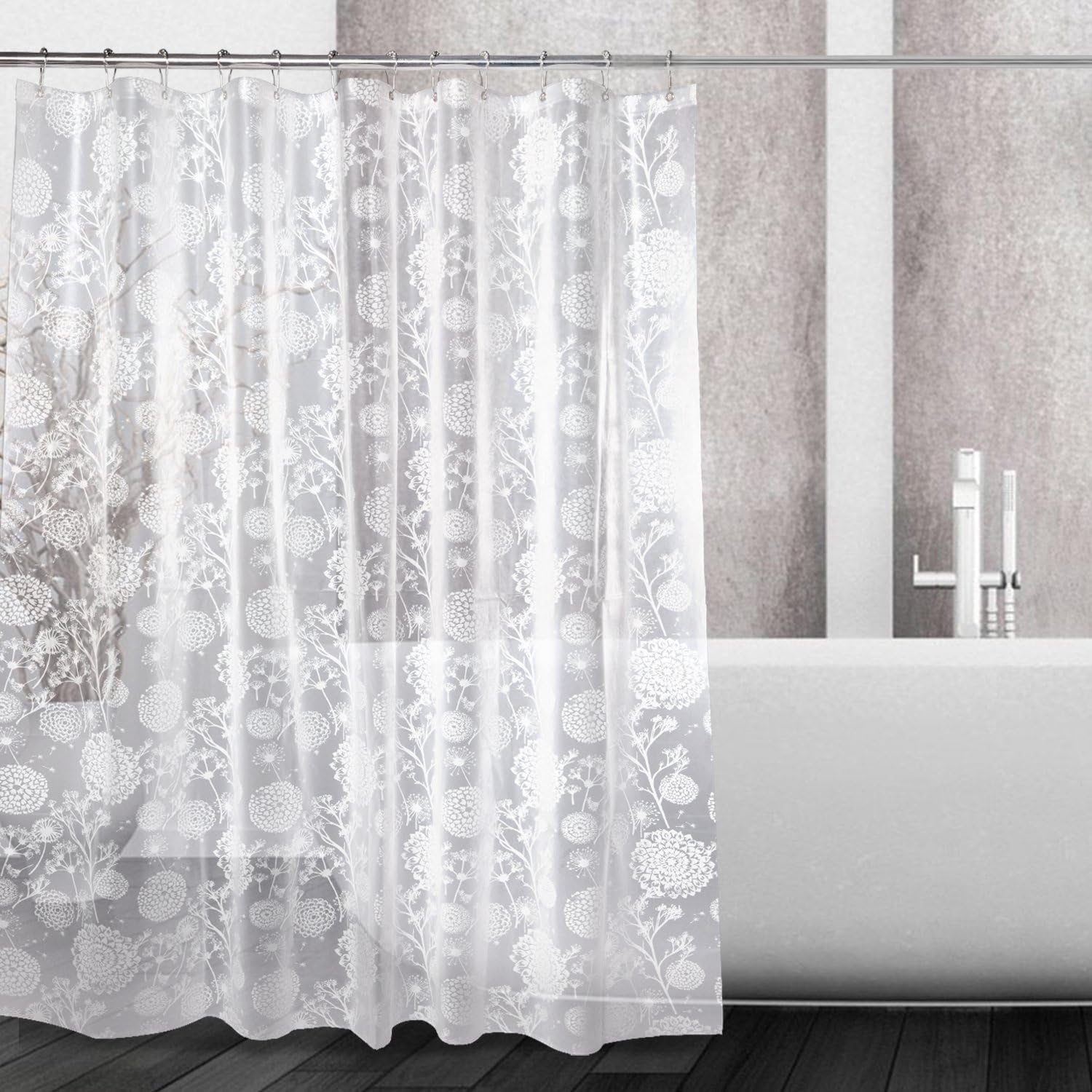 Rideau De Douche PEVA 180x200 Cm – Dégradé Gris, Imperméable, Anti-moisissure, Avec 12 Anneaux