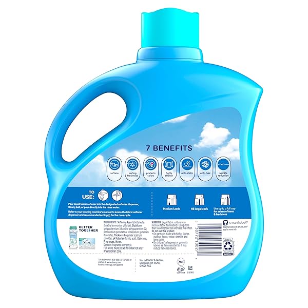 DOWNY SOFT, 2 IN 1 SOFT AND FRESH LIQUID FABRIC SOFTENER, CLEAN BREEZE, 111 FL OZ, 150 LOADS, FABRIC CONDITIONER LIQUID PROVIDES SOFTNESS AND FRESHNESS FOR FABRICS