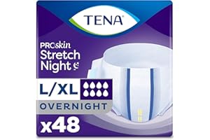 TENA ProSkin Overnight Incontinence Adult Diaper for Women & Men, Stretch Brief, Large/Extra Large, 48 Count (4 Packs of 12), Packaging May Vary