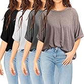 JaGely 4 Pcs Women Oversized T-Shirt Short Sleeve Crew Neck Tee Tops Summer Casual Loose Tee T-Shirt