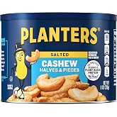 PLANTERS Salted Cashew Halves &amp; Pieces, Party Snacks, Plant-Based Protein 8oz (4 Canister)
