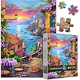 Beach Puzzles for Adults 1000 Piece, Summer Ocean Seaside Scenic Sunset, Cat Flower Sunflower Jigsaw Puzzle, Challenge for Adults