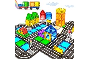 FEOXIALY Magnetic Tiles Road Sets with Car, Magnetic Building Blocks Toys for 3+ Year Old Boys Girls, Montessori Magnet Kids Toys, Construction Toys for Ages 3 4 5 6 7 8 Christmas Birthday Gifts for Toddlers