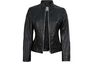 Decrum Real Leather Jacket Women - Lambskin Cafe Racer Style Womens Leather Jackets