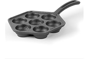 Commercial CHEF Cast Iron Danish Aebleskiver Pan, Preseasoned Cast Iron Cookware for Pancake Puffs, Makes 7 Pancake Balls