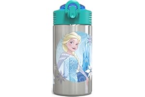 Zak Designs 15.5oz Stainless Steel Kids Water Bottle with Flip-up Straw Spout - BPA Free Durable Design, Frozen Girl SS