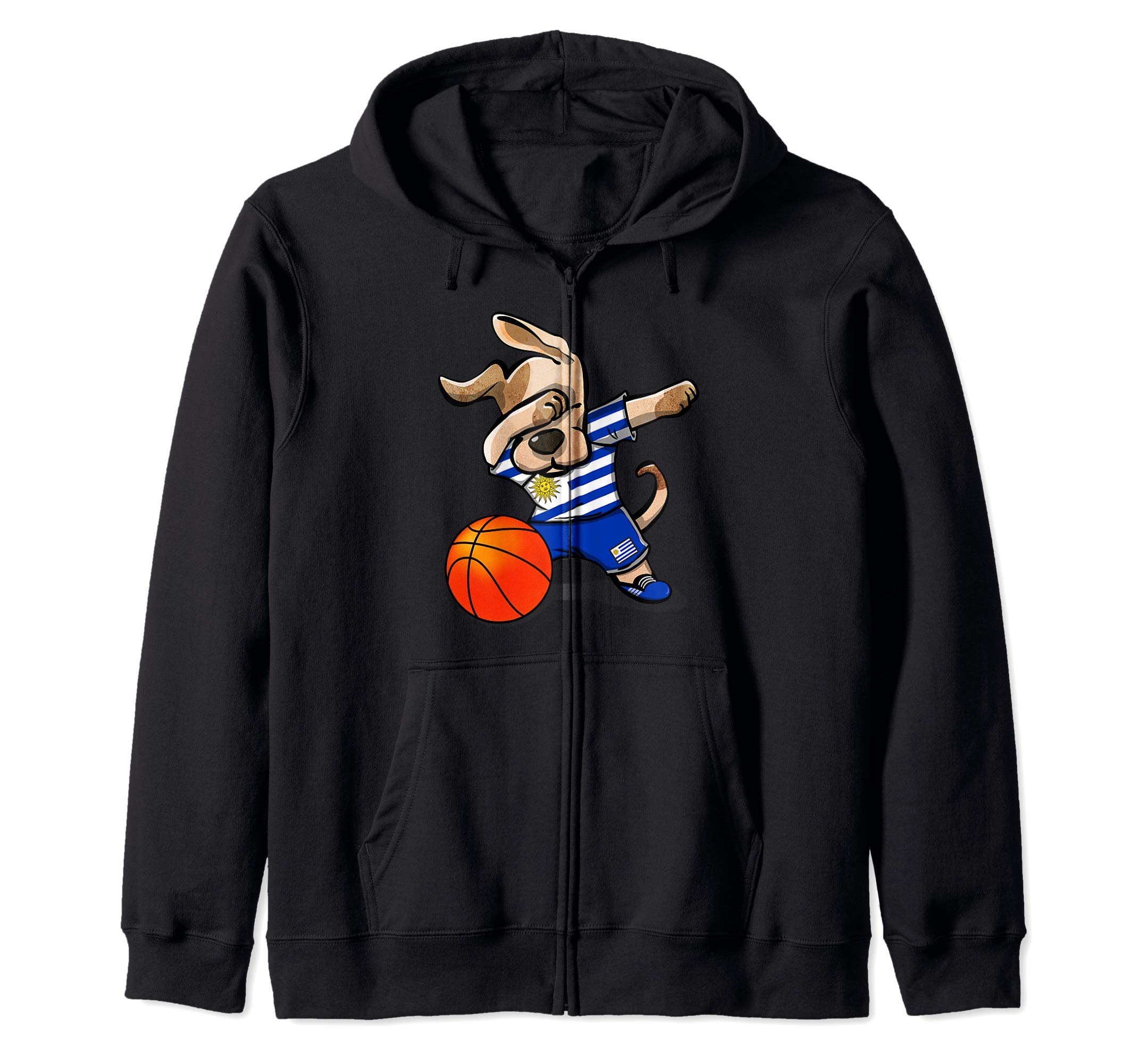 Funny Dabbing Dog Uruguay Basketball - Uruguayan Flag Sport Zip Hoodie