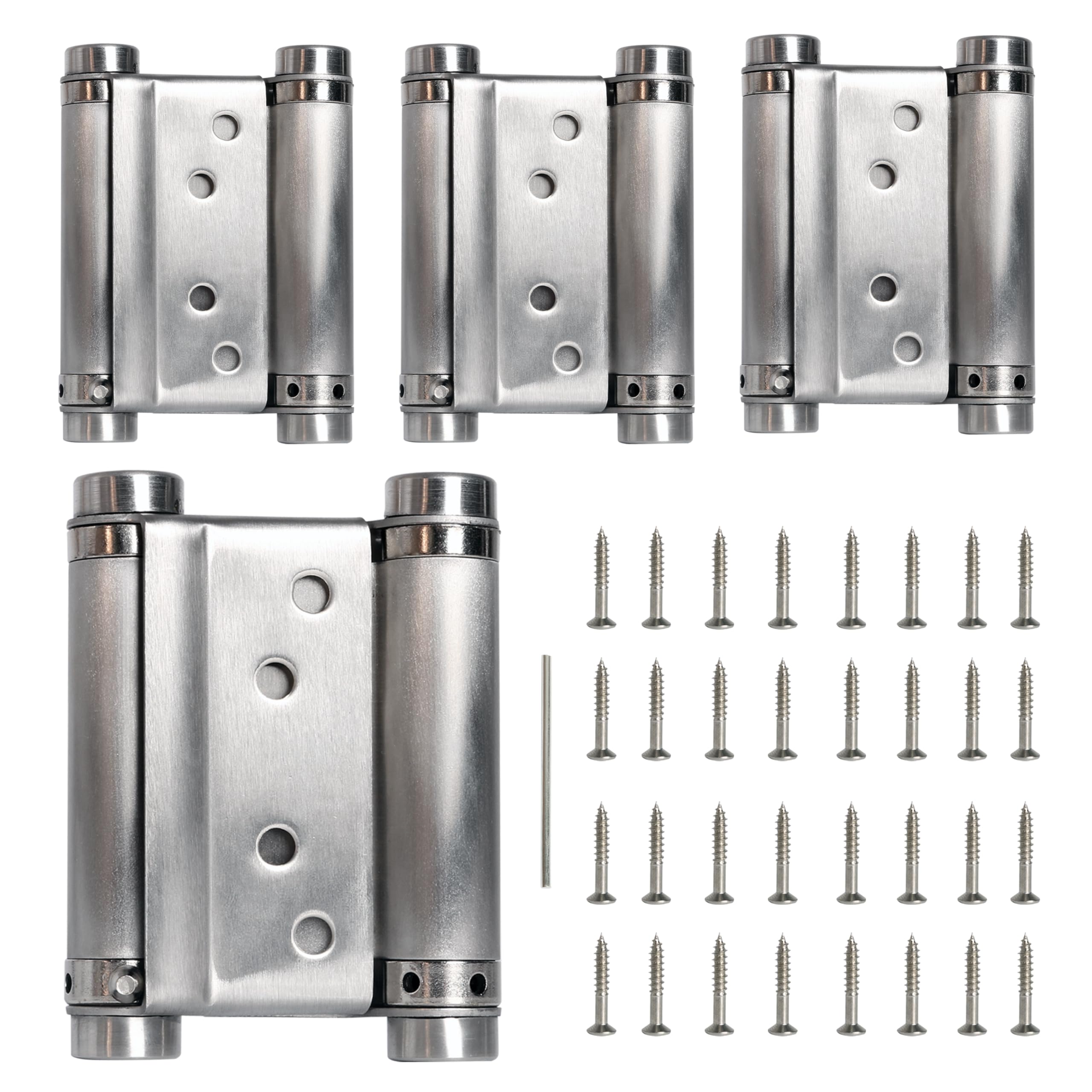 Double Action Spring Hinges, Self Closing Door Hinges for Cafe Saloon Pub Swinging Doors, 201 Stainless Steel, Including Pins and Screws, 4-Pack (3inch)