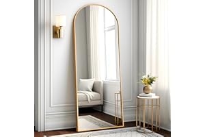 TUYOHW Arched Full Length Mirror, 64"x25"Floor Mirror with Stand, Wall Mirror Full Length, Floor Standing, Hanging or Leaning, Tall Aluminum Frame Full Body Mirror for Bedroom, Gold