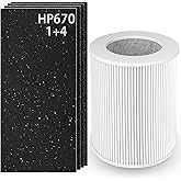 Ecofort HP670 Replacement Filter Compatible with Hunter HP670 Large Tower True Air Cleaner Purifier, Compare to Part# H-HF670-VP, 1 x Premium Filter + 4 x Activated Carbon Filters