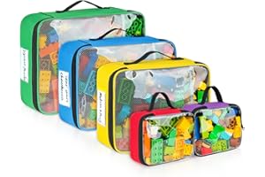 ZIOZERTT 5 Packs Toy Storage Bags Compatible with Lego Bricks,Large Travel Toy Organizers for Kids Building Blocks,Toy Car,Puzzles with Mesh Pocket and Tag Pocket