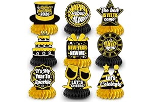 New Year Party Honeycomb Centerpieces, 9pcs New Year Eve Party Honeycomb Centerpieces Table Decorations for 2026 New Years De