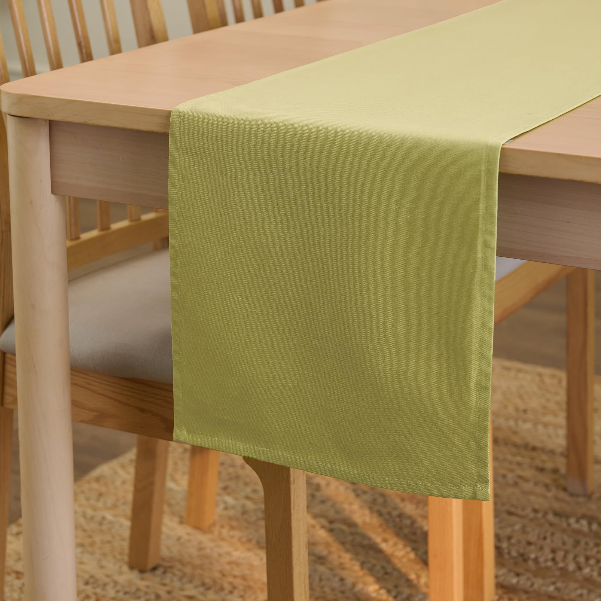 Encasa XO Table Runner 13x59 in Long | Cotton Canvas Fabric | Sage Green Solid Color | Machine Washable & Durable — image 1