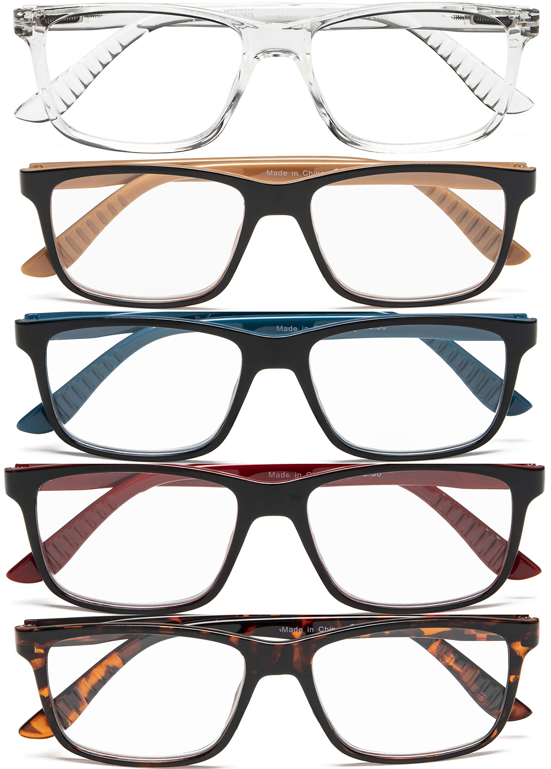 CessBlu Reading Glasses 5 Pair Classic Rectangular Frame Reader Eyeglasses for Men Women Reading +1.5