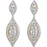 Flyonce Women's Rhinestone Crystal Wedding Bridal 2 Leaf Drop Dangle Chandelier Earrings