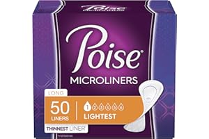 Poise Daily Microliners, Postpartum Incontinence Panty Liners, Lightest Absorbency, Long, 50 Count