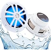 Gravity Marine Speakers - 6.5 Inch 2 Way Waterproof and Weather Resistant Outdoor Audio Stereo Sound System with LED Lights, 350 Watt Power and Low Profile Slim Style - 1 Pair - MG680 (White)