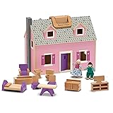 Melissa & Doug Fold and Go Wooden Dollhouse With 4 Dolls and Wooden Furniture