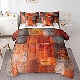 Erosebridal Contemporary Abstract King Bedding Sets 7pcs Orange Red Grey Watercolor Comforter Set, Oil Painting Bed in a Bag Vintage Grunge Bedding Comforter Sets Men Women Bedroom Decor