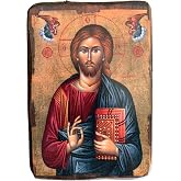Iconsgr Wooden Greek Christian Orthodox Wood Icon of Jesus Christ / A0