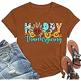 Happy Thanksgiving Day Shirt Women Funny Turkey Graphic Shirts Autumn Halloween Tee Tops