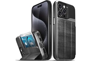 VENA vCommute Wallet Case Compatible with Apple iPhone 15 Pro Max (6.7"), (Military Grade Drop Protection) Flip Leather Cover Card Slot Holder with Kickstand - Space Gray/Slate Black