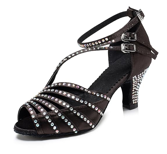 URVIP Neuheiten Frauen's PU Leder Heels Absatzschuhe Moderne Strass Latein-Schuhe mit Knöchelriemen Tanzschuhe LD092