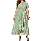 Plus Size Dresses Wedding Guest - Formal Cocktail Party Long Lace High Low Wrap V Neck Dress