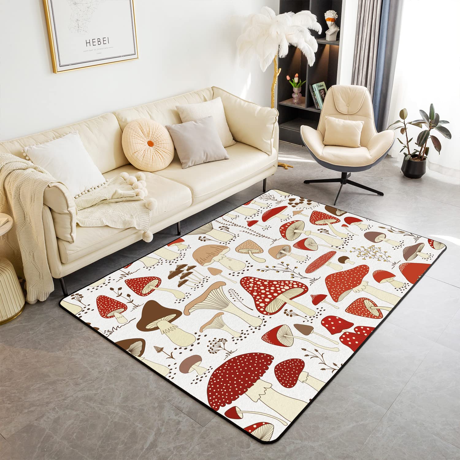 Loussiesd Cute Mushroom Decor Area Rug Cartoon Mushrooms Rugs For Living Room Bedroom Kawaii Fungus Accent Rug 100 * 150cm โ image 1