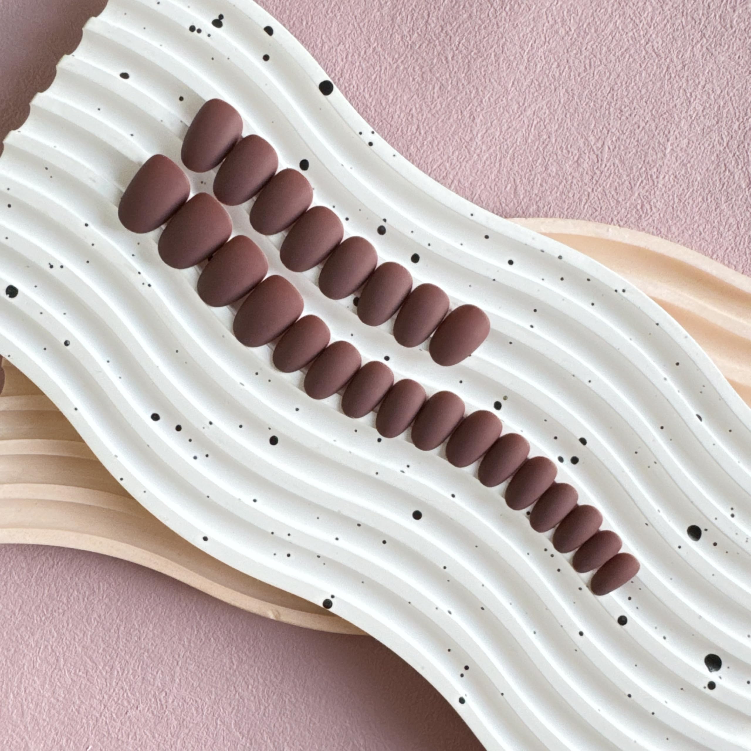 KQueenest Matte Brown Fall Press on Nails Short Oval, Short Fake Nails Press ons, Round Short Almond Glue on Nails For Women, Natural Acrylic Nails Solid Color for Daily Manicure - Image 3