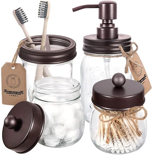 Amazon.com: Mason Jar Juego de accesorios de baño 4 piezas – Mason Jar