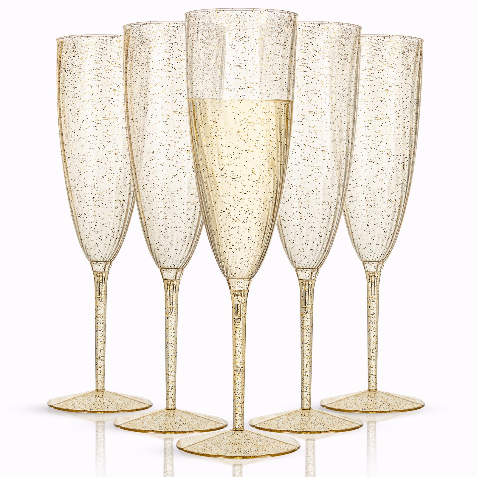 Photo 1 of WDF 36-Pack Plastic Champagne Flutes - Gold Glitter Champagne Glasses Disposable - Perfect for Thanksgiving, Weddings, Birthday, Bridal Showers