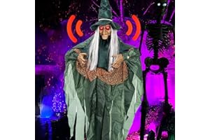 JAZGROM Halloween Decorations Outdoor Halloween Animatronics Motion Activated 6Ft Creepy Hanging Witch with Light-up Eyes Haunted House Prop Décor Indoor 2025 Update
