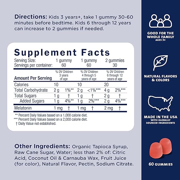 MOMMY’S BLISS KIDS SLEEP MELATONIN GUMMIES, NO ARTIFICIAL COLORS, FLAVORS OR GELATIN, STRAWBERRY FLAVOR CHILDREN’S MELATONIN GUMMIES, AGE 3+, 60 COUNT