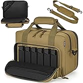 WELIDAY Tactical Gun Range Bag, Pistol Carrying Bag for 2 Handguns and Ammo, Firearm Shooting Case with 6 Magazine Slots and Lockable Zipper for Shooting Range & Outdoor Hunting
