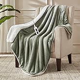 SNUGSUN Electric Heated Blanket Throw Size, Soft and Cozy Thickened Flannel and Sherpa Electric Blanket for Bed, Automatic Safety System 6 Heating Levels & 10 Hours Auto-Off, 50"x60" Icelandic Green