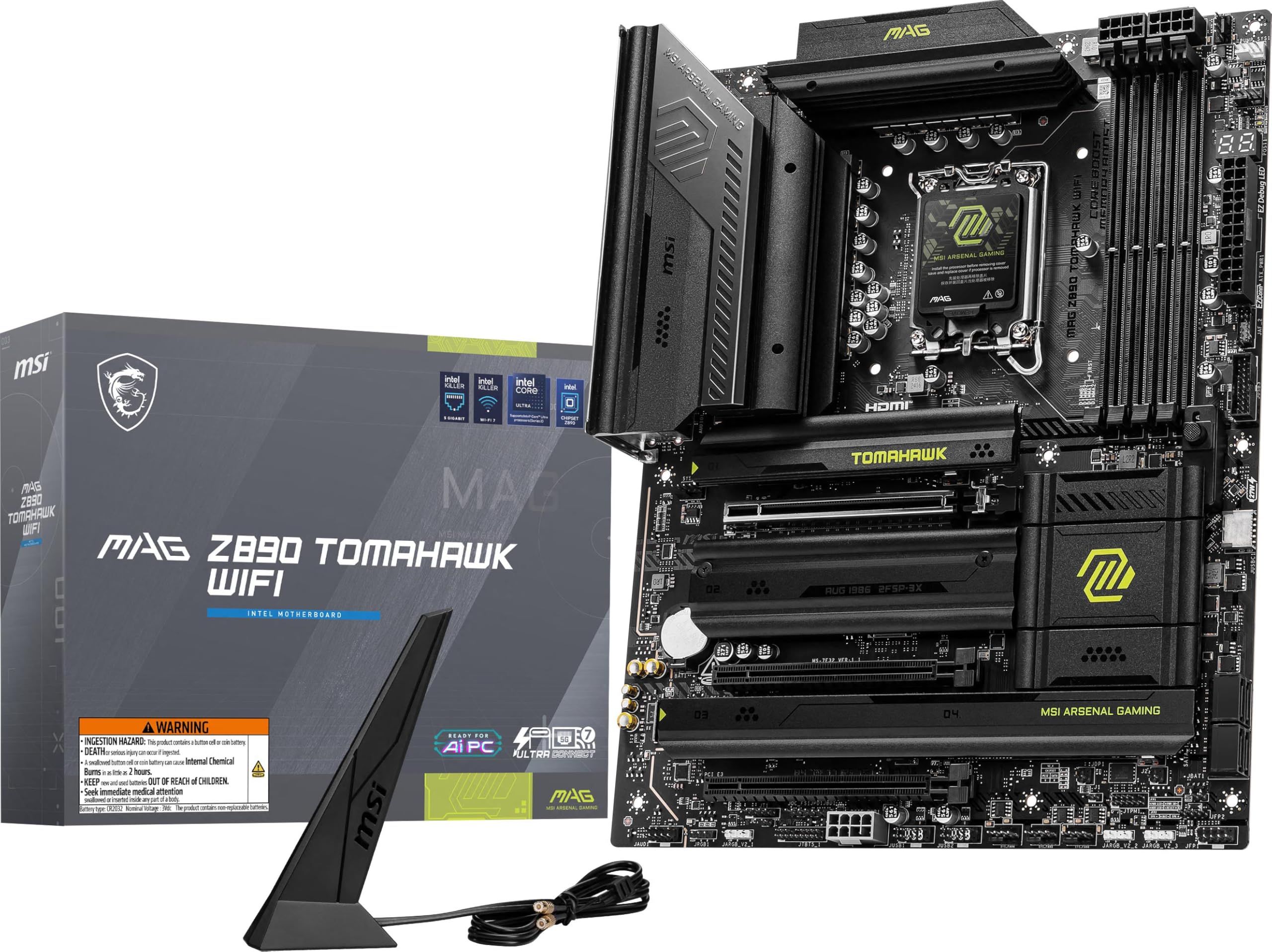 Photo 1 of MSI MAG Z890 Tomahawk WiFi Gaming Motherboard (Supports Core Ultra Series 2 Intel Processors, LGA 1851, DDR5, PCIe 5.0, M.2, SATA, 5Gbps LAN, USB Type-C, Wi-Fi 7, Bluetooth 5.4, Thunderbolt 4, ATX)