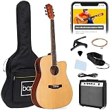 Best Choice Products Beginner Acoustic Electric Guitar Starter Set w/ 41in, All Wood Cutaway Design, Gig Bag, Strap, Picks - Natural