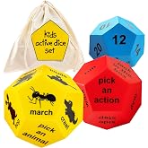 Covelico Exercise Dice for Kids, 3 Pack of 12-Sided Foam Dice, PE Games | PE Equipment, Elementary Indoor Recess and Outdoor Games, Classroom, Gross Motor Toys Ages 3-12, Durable with Storage Bag