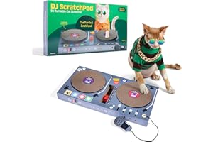 WHAT DO YOU MEME? DJ Scratchpad by Relatable, Enrichment Cat Toys And Kitten Toys For Your Furry Friends, Cat Tree Essentials, Includes Box With 2 Scratch Wheels, 1 Plastic Ball With Bell, And Attached Microphone Plush