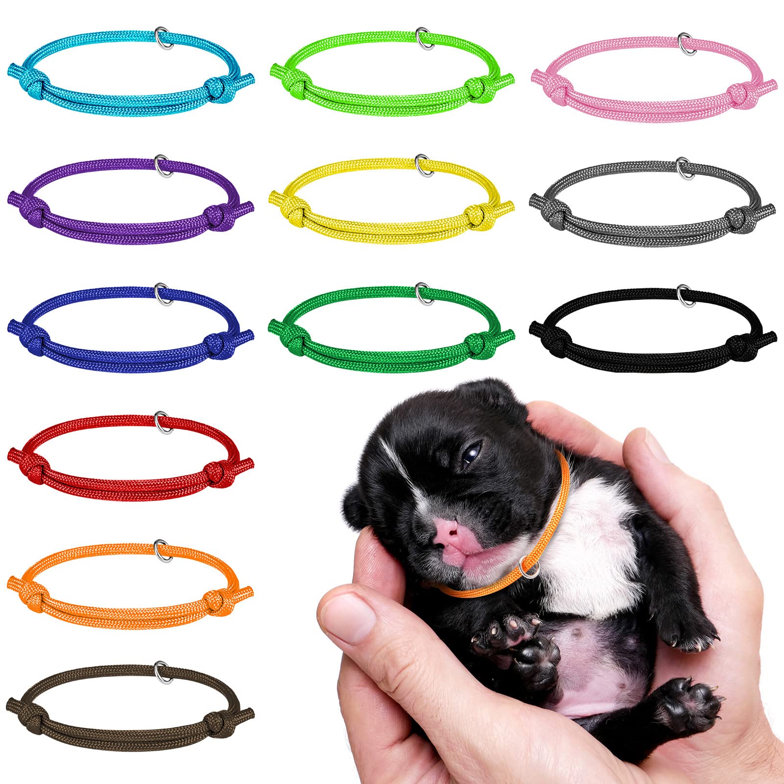 tonyg-p 12pcs Puppy ID Collars Whelping Collars Adjustable Puppy ID Bands Identification Puppy Collar for Dog Kitten Newborn Pet,Multi Coloured (S,12-20CM)