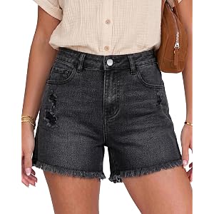 GRAPENT Jean Shorts Womens High Waisted Ripped Cut Off Stretchy Denim Jorts | High Waisted, Stretch, 4 Inch Inseam, Distresse