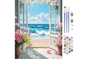 CEOVR Beach Paint by Numbers Adult Kit, Landscape Paint by Numbers on Canvas for Beginner, Peinture a Numero Adulte, Wall Dec