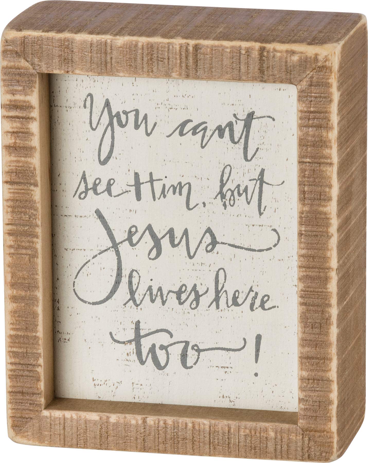 Primitives by Kathy Inset Box Sign, Wood, Jesus Lives Here Too, 4 x 5-Inches