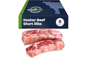 Kosher Beef Short Ribs, 8 Pieces – Grass Fed Black Angus Beef Ribs, Pasture-Raised, USDA High Choice/Prime, Grain-Finished, N