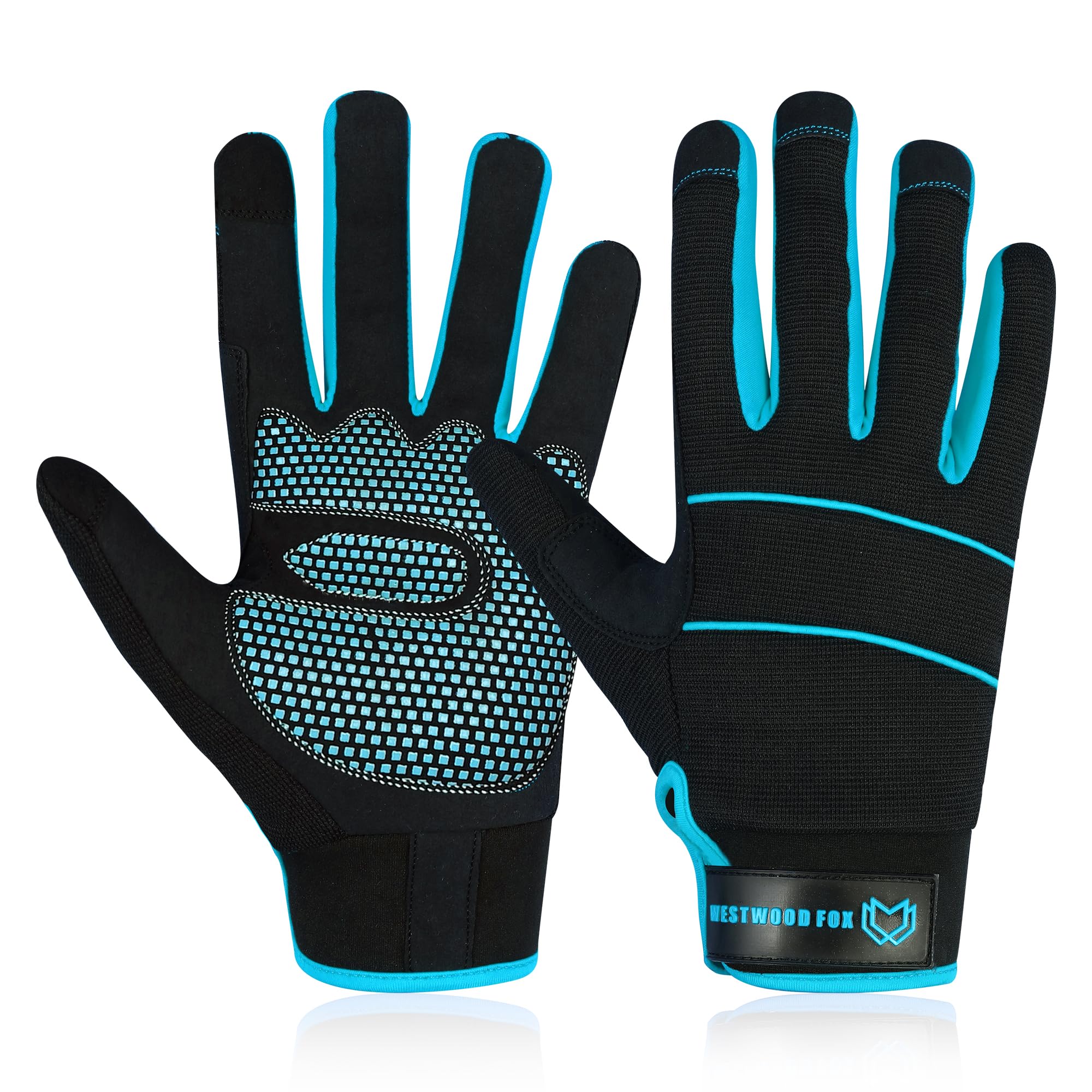 WESTWOOD FOX Mens Working Gloves Utility Workman Mechanic Gloves Touch Screen Anti slip Palm Padded Knuckles Safety Work Gloves Rigger Mechanic (Blue, S)